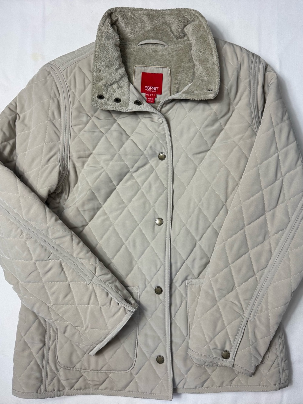 Esprit Quilted Sherpa Lined Barn Jacket Coat Taupe Beige - Women’s Size M